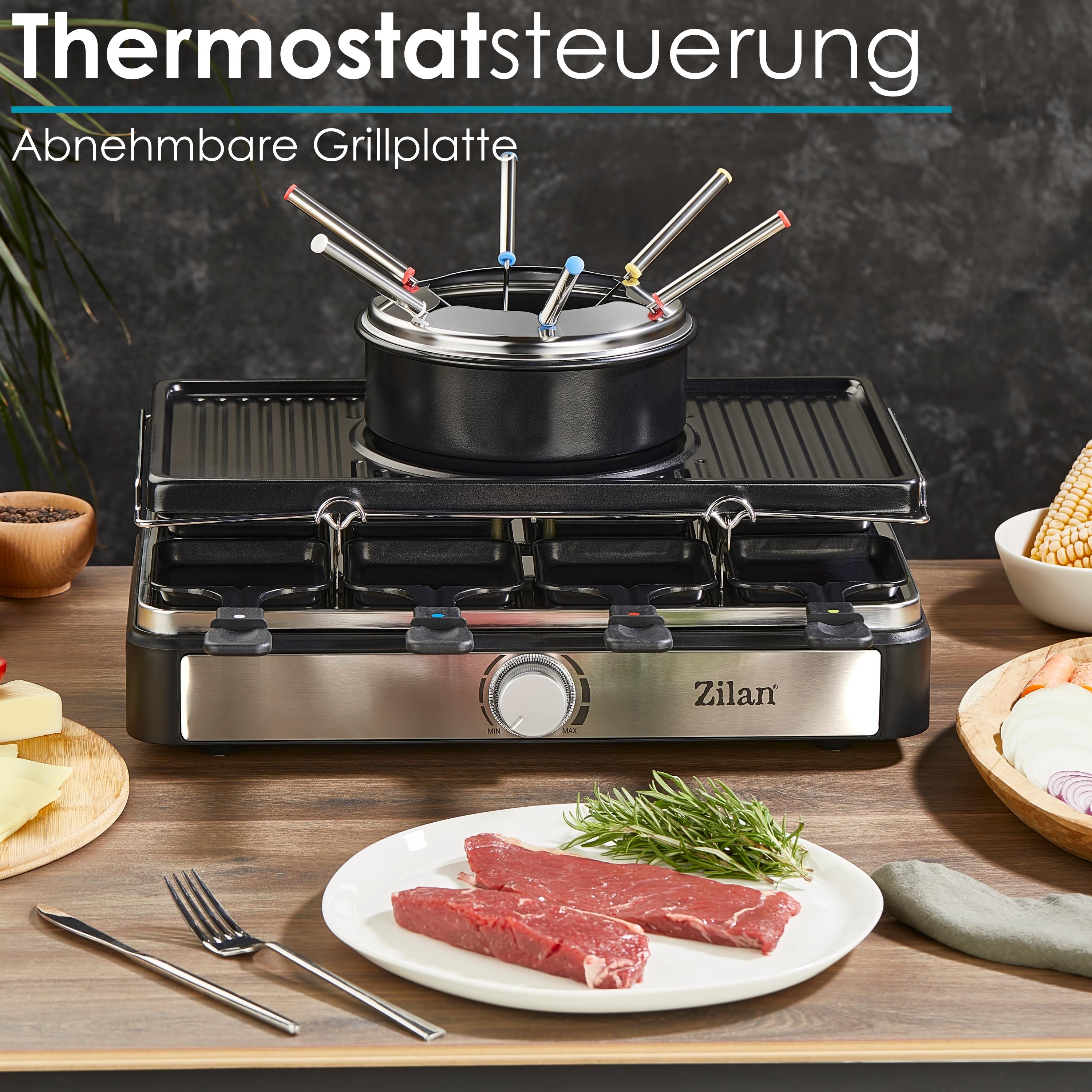 Zilan Raclette Grill mit Fondue Set | Raclette Party Grill für 8 Personen