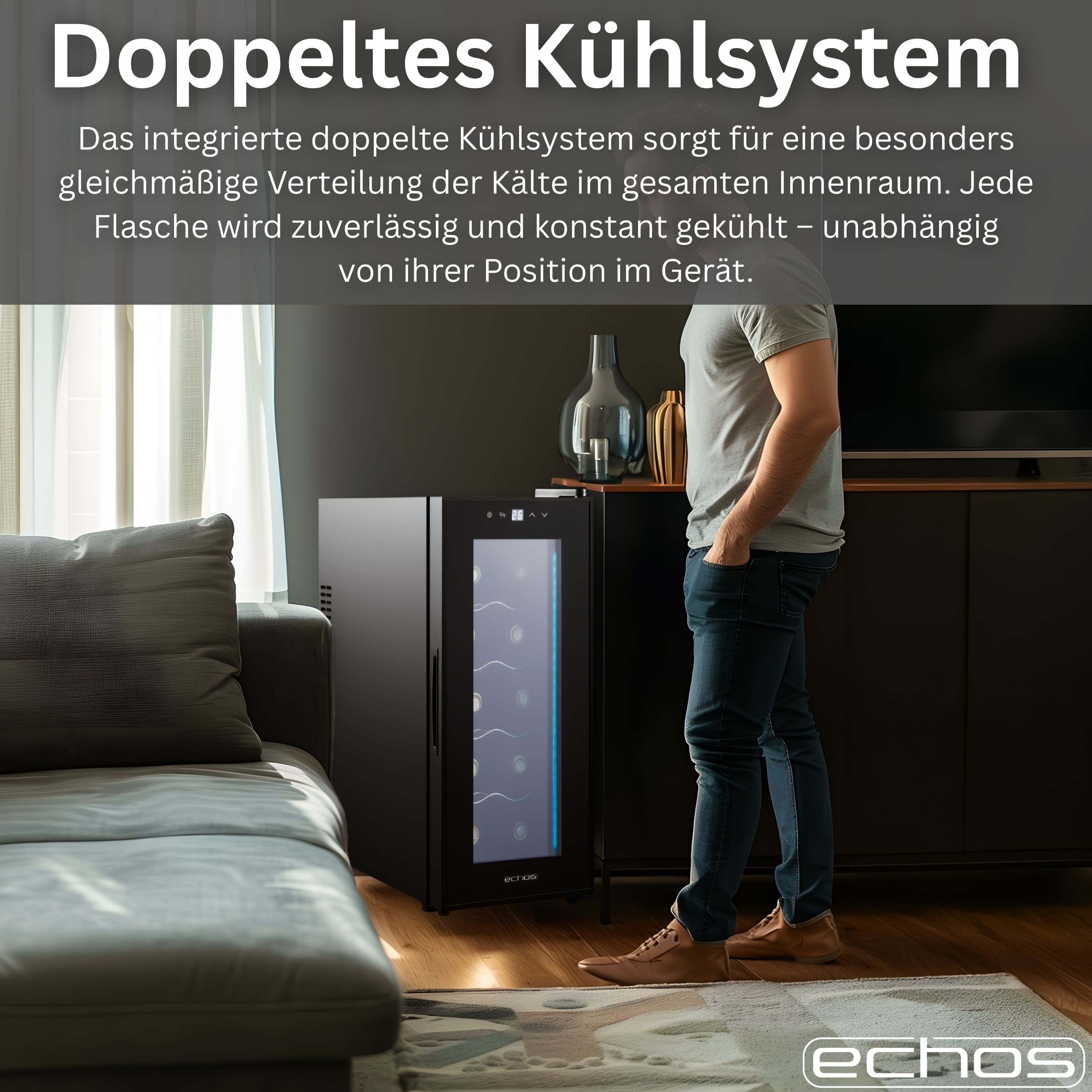 Echos Weinkühler 28 Liter | 10 Flaschen | Glastür