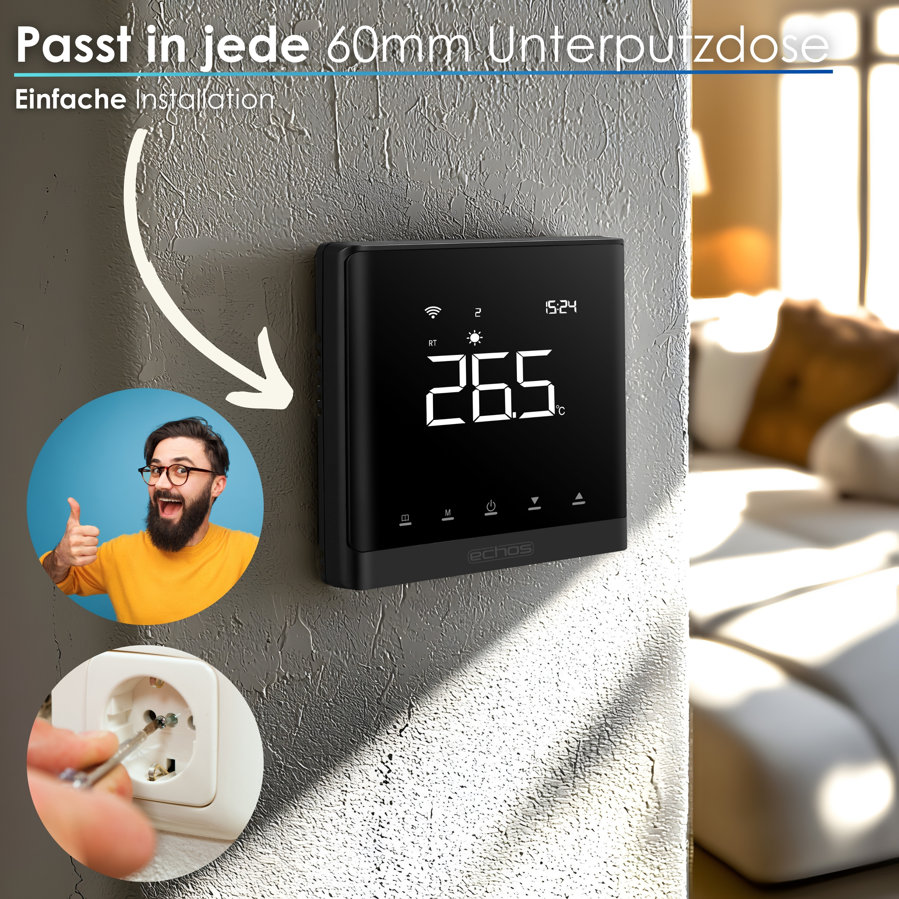 Echos Eco-4181 Smart Wandthermostat Schwarz