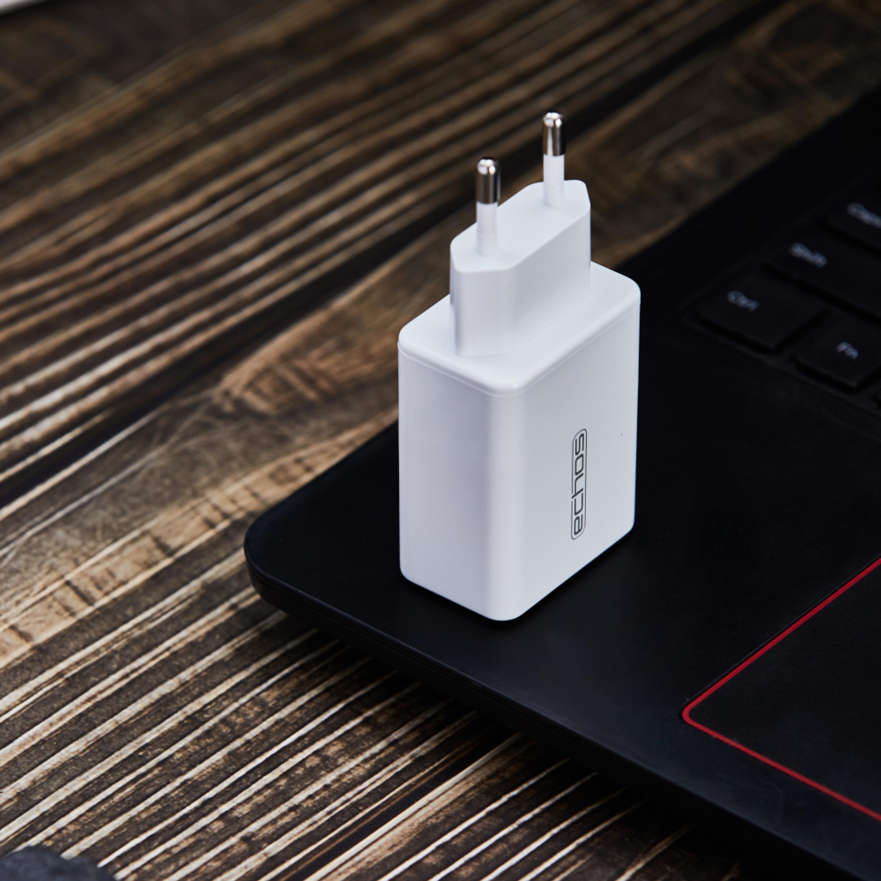Echos 33W Dualport USB-C + USB-A Schnellladegerät | QC3.0, PD und PPS Echos 33W Dualport USB-C + USB-A Schnellladegerät | QC3.0, PD und PPS
