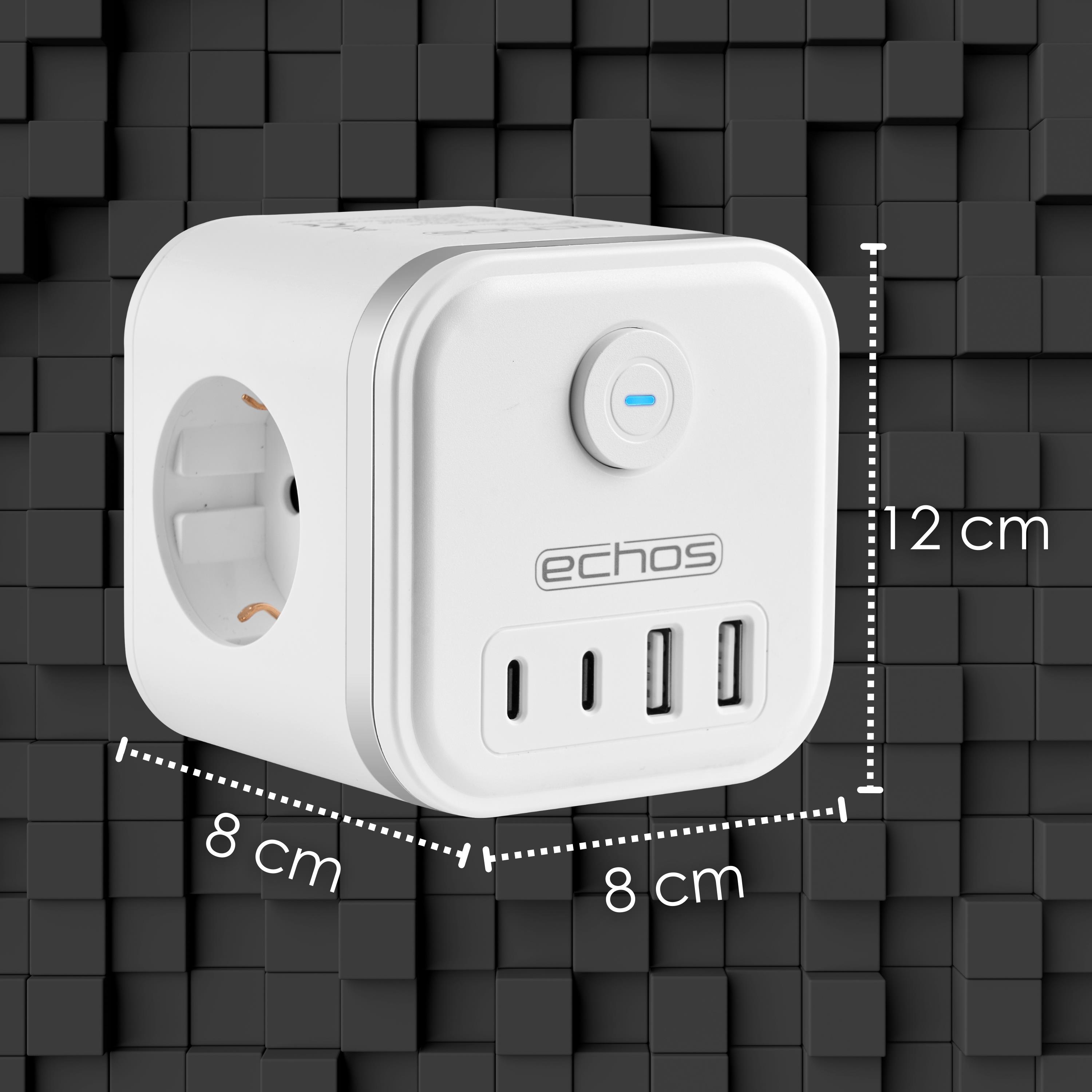 Echos Eco-4132 Steckdosenwürfel Weiß Silber ohne Kabel