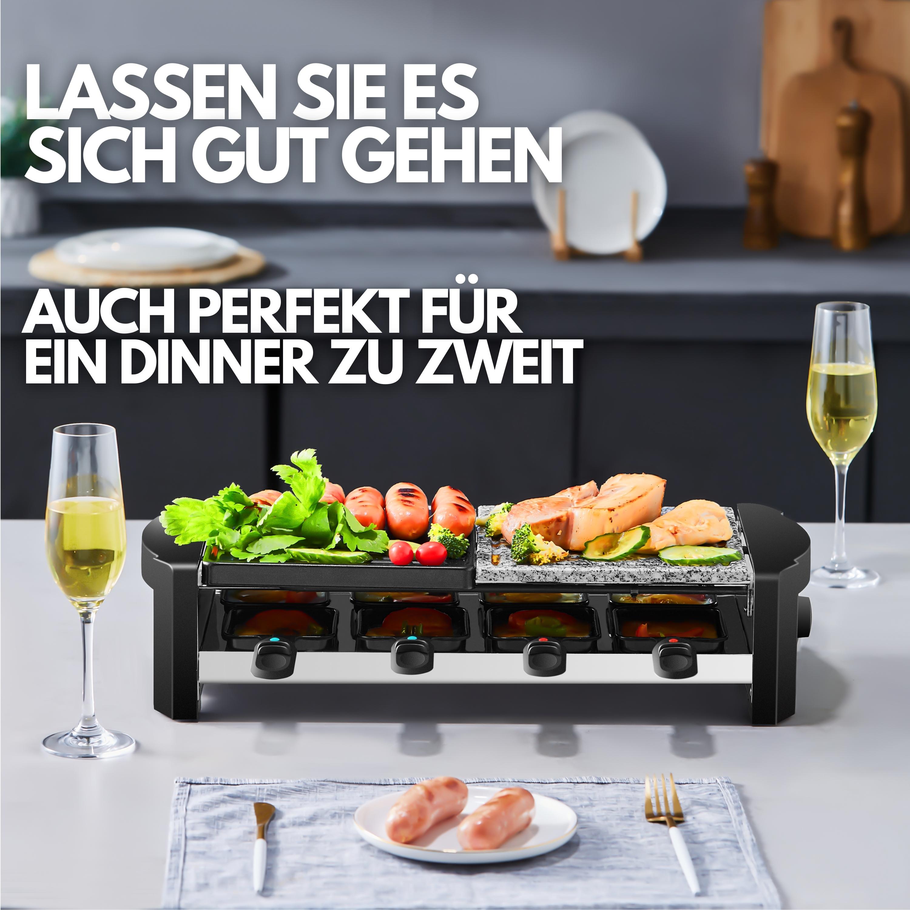 Steinborg Raclette Grill | Raclette Party Grill für 8 Personen | Mit kombinierter Grillfläche